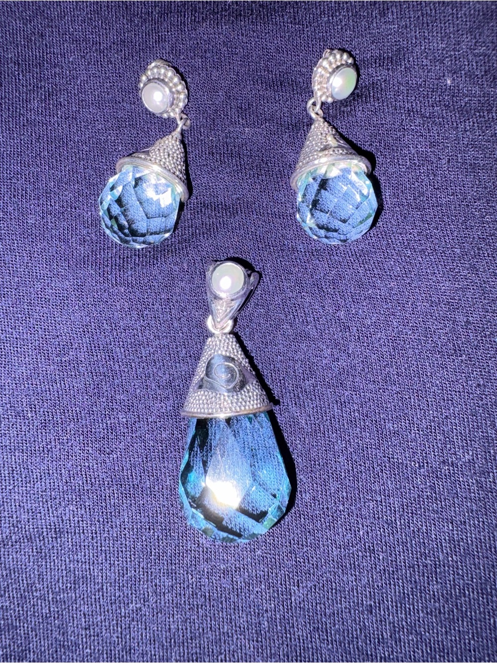 Blue Crystal Teardrop Earrings by Robert Manse Bali collection.